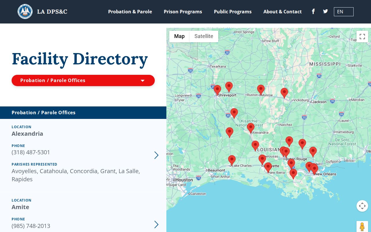 Louisiana corrections facility locator used for Collinston criminal record routing